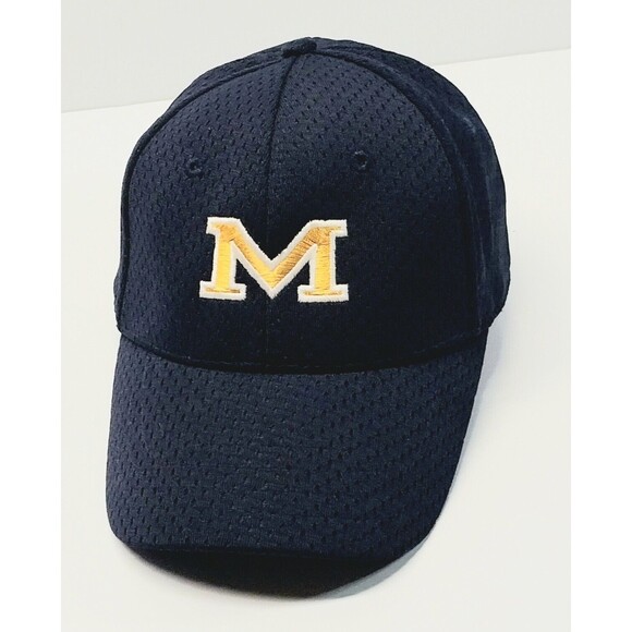 Michigan Wolverines Adjustable Hat Navy Blue Yellow Logo Vent Cobra One Size GUC - Picture 5 of 15